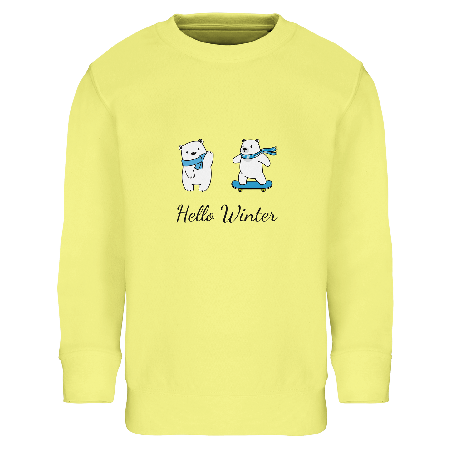 Hello Winter Sweatshirt gelb - nachhaltiger Kinder Pullover aus 80% Baumwolle und 20% recyceltem Polyester
