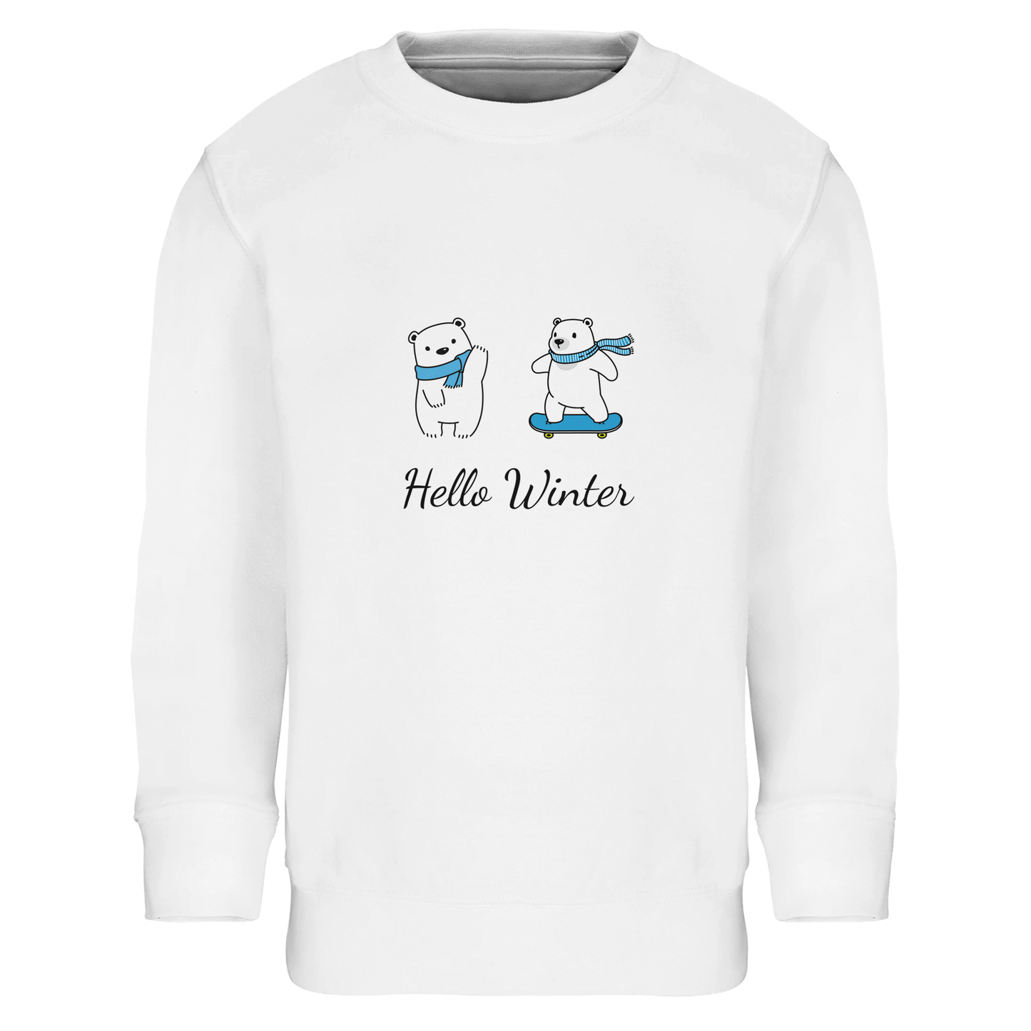 Hello Winter Kinder Pullover weiß - Baumwolle Sweatshirt mit gebürstetem Fleece-Futter