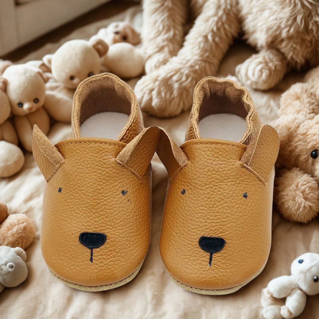 Leder-Krabbelschuhe Gelber Hund
