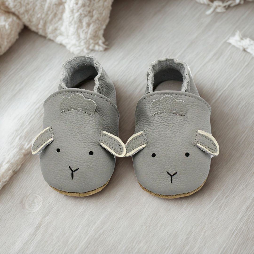 Leder-Krabbelschuhe Graues Lamm