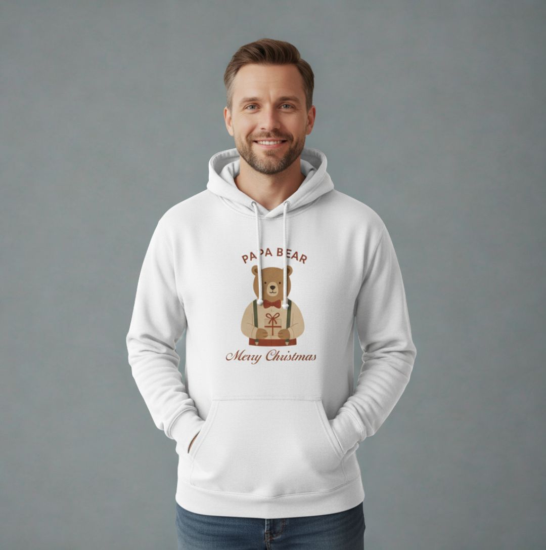 Weißer Papa Bär Weihnachtshoodie - Festliche Herrenkleidung für Väter