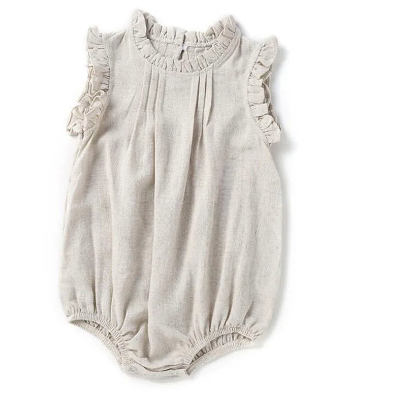 Retro Leinen Romper in beige