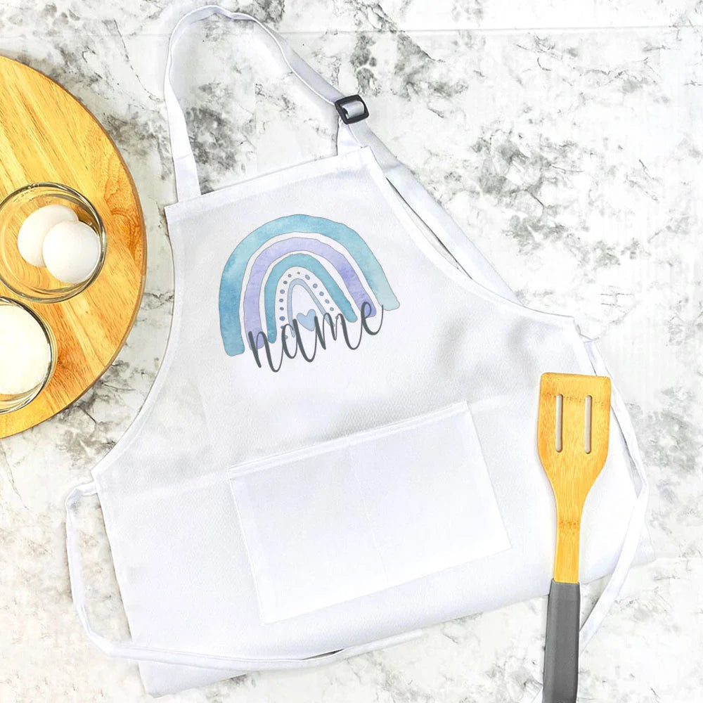 Personalisierte Kinderschürze mit Regenbogen-Motiven