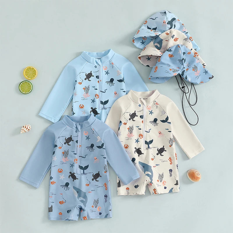 Schwimmanzug für Jungen – Marine-Tier-Print