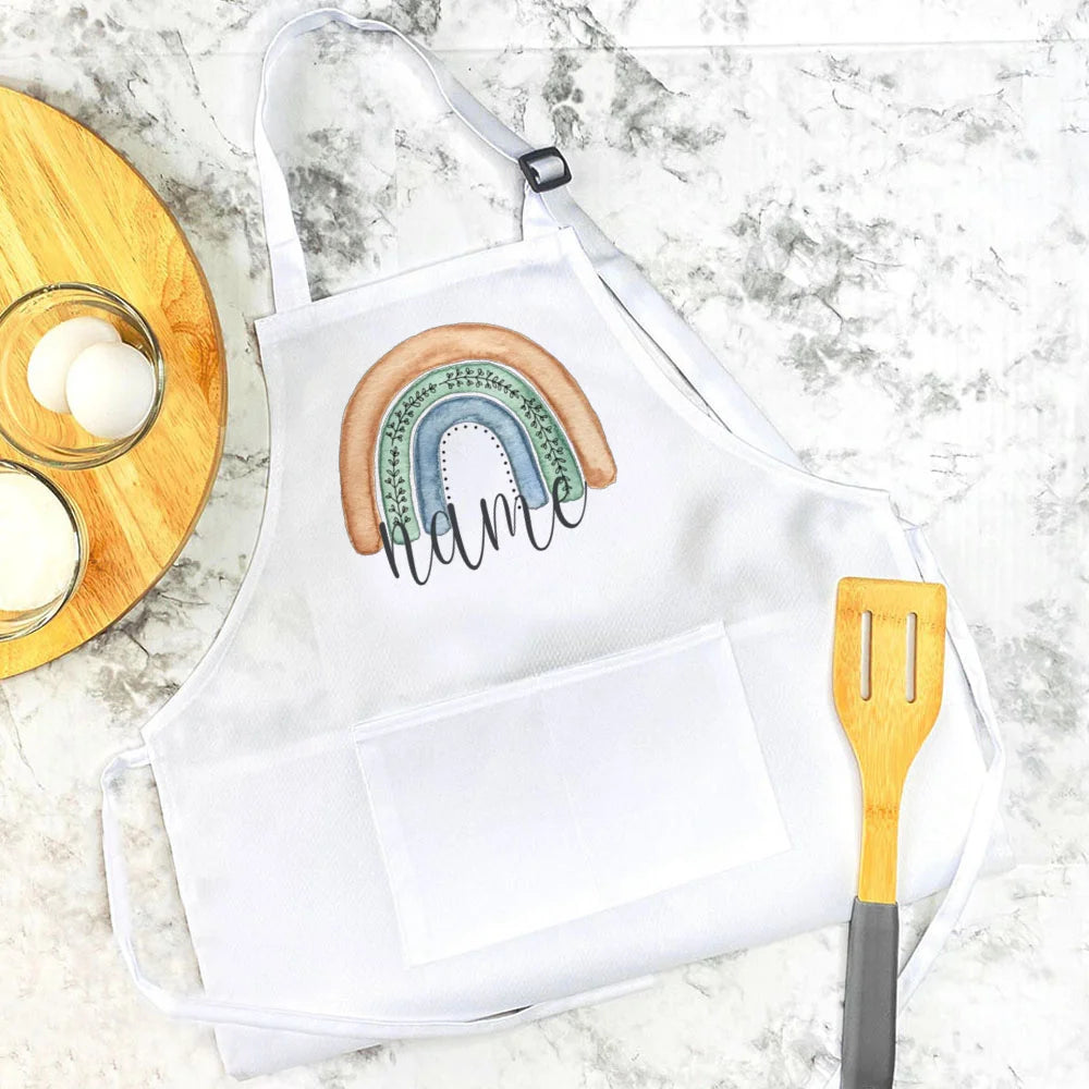 Personalisierte Kinderschürze mit Regenbogen-Motiven