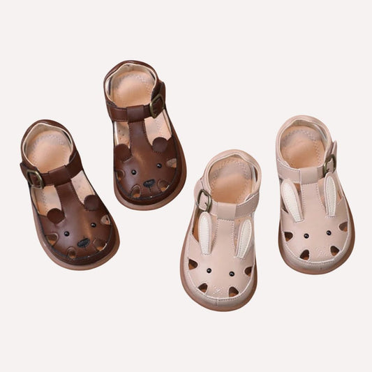 Kinder Softleder-Sandalen – Rosa Häschen oder Brauner Bär