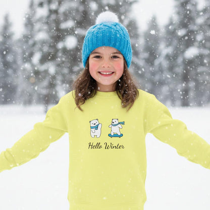 Hello Winter Sweatshirt gelb für Mädchen - nachhaltige Kindermode aus recyceltem Polyester