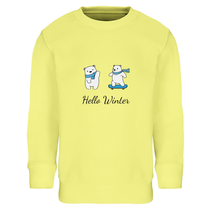 Hello Winter Sweatshirt gelb - nachhaltiger Kinder Pullover aus 80% Baumwolle und 20% recyceltem Polyester