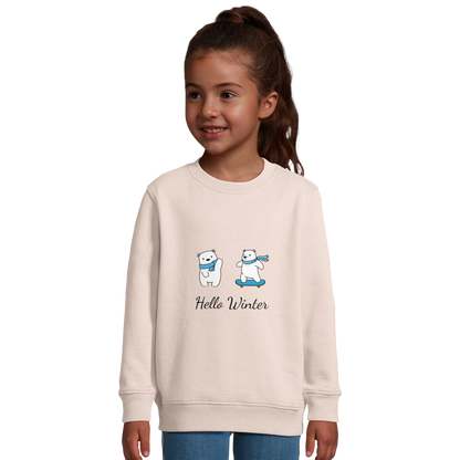 Hello Winter Sweatshirt pink - Mädchen trägt nachhaltigen Kinder Pullover aus Baumwolle