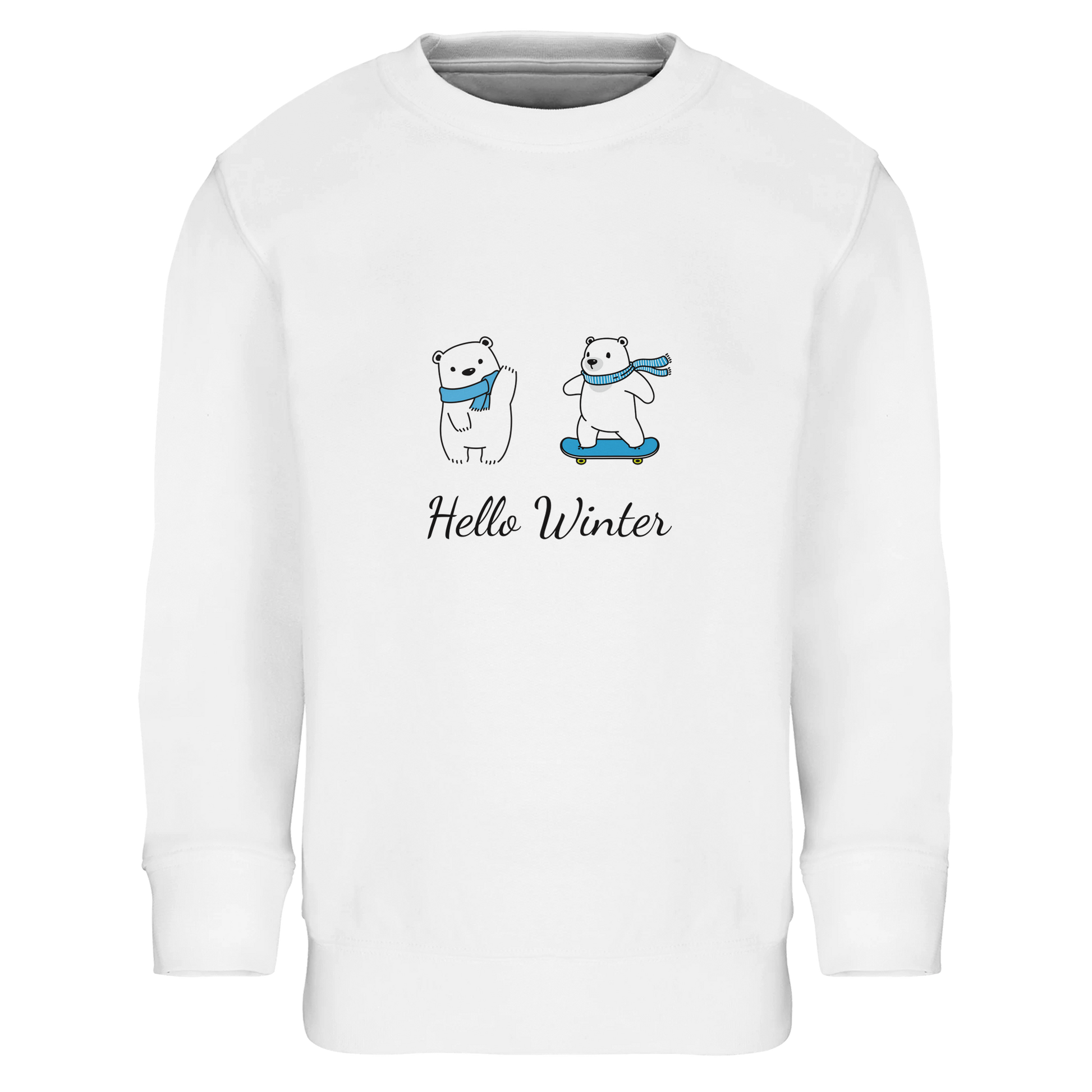 Hello Winter Kinder Pullover weiß - Baumwolle Sweatshirt mit gebürstetem Fleece-Futter