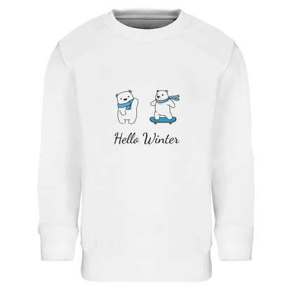 Hello Winter Kinder Pullover weiß - Baumwolle Sweatshirt mit gebürstetem Fleece-Futter