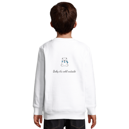 Hello Winter Sweatshirt weiß Rückseite - Kinder Pullover mit Rückendruck, fair produziert in der EU