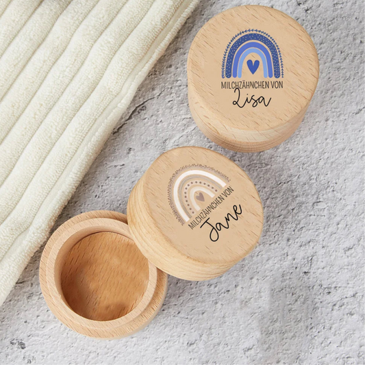Personalisierte Milchzahndose aus Holz